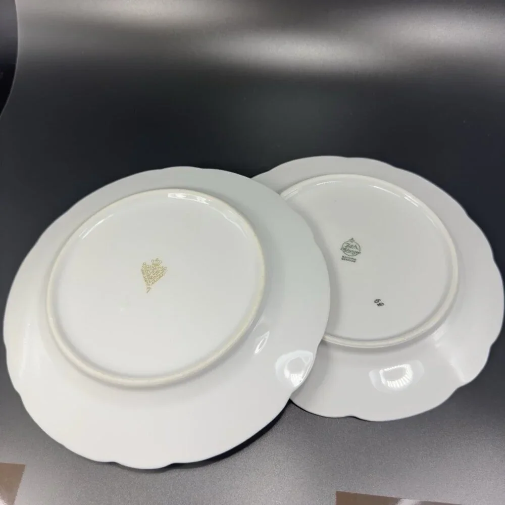 D&R W Weissen Bavaria Zeh Scherzer Germany Porcelain‎ Plate Dish Gold Trim Set 2